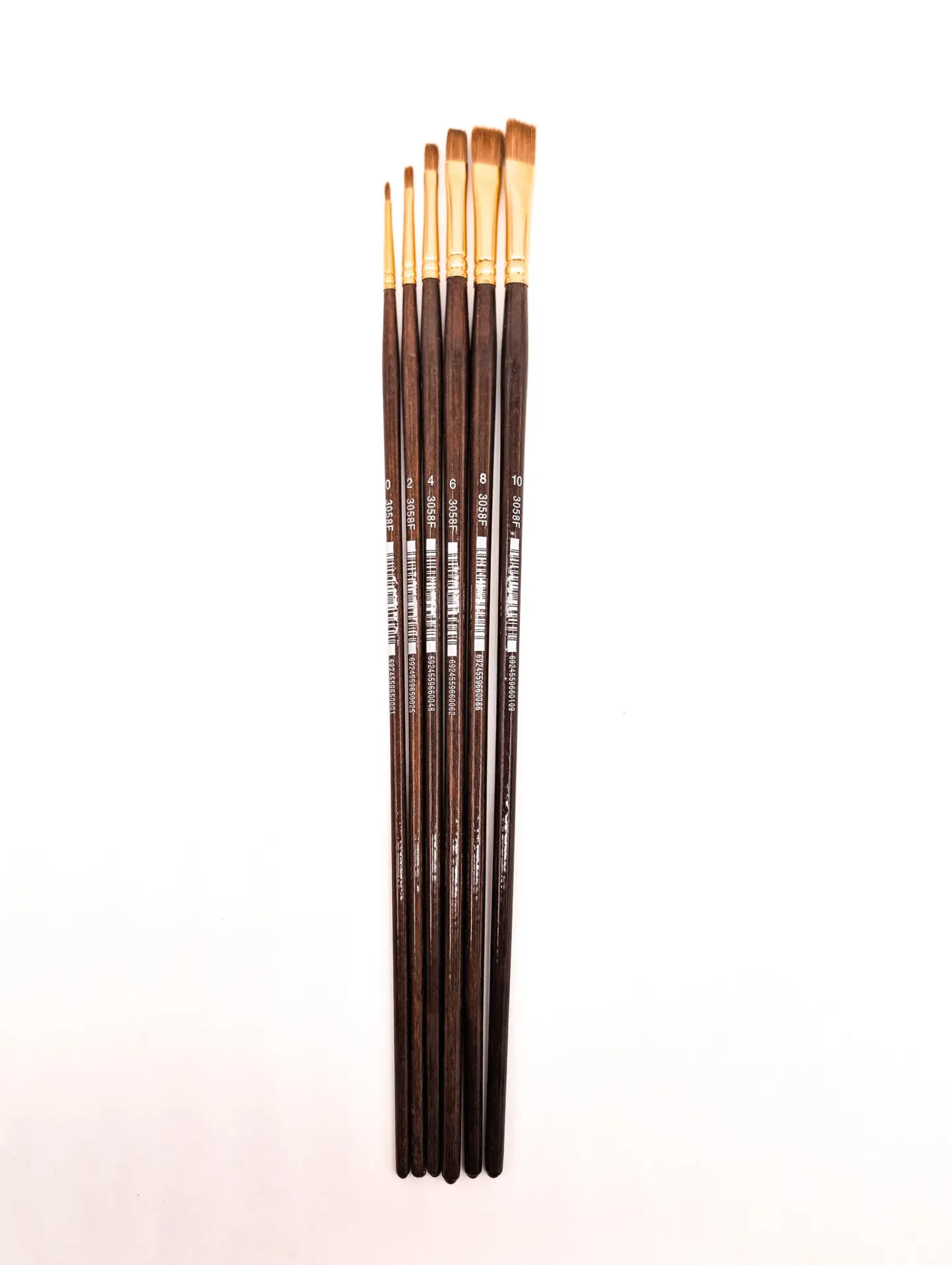 Set de 6 pinceaux plats de précision (tailles 0-2-4-6-8-10)